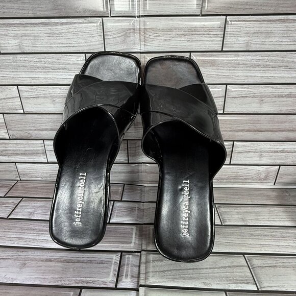 Jeffrey Campbell Black Shiny Bubblegum Mule Sandal Shoe Size 6-NEW - Picture 6 of 9